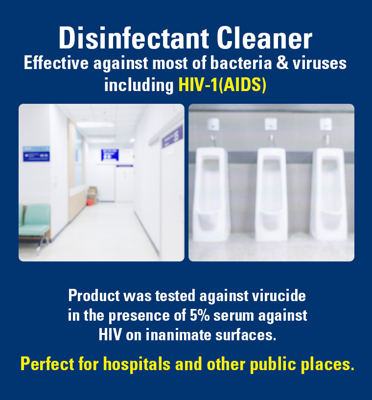 Disinfectant cleaner, against bacteria viruses, hiv1 AIDS, perfect for hospitals, public places.